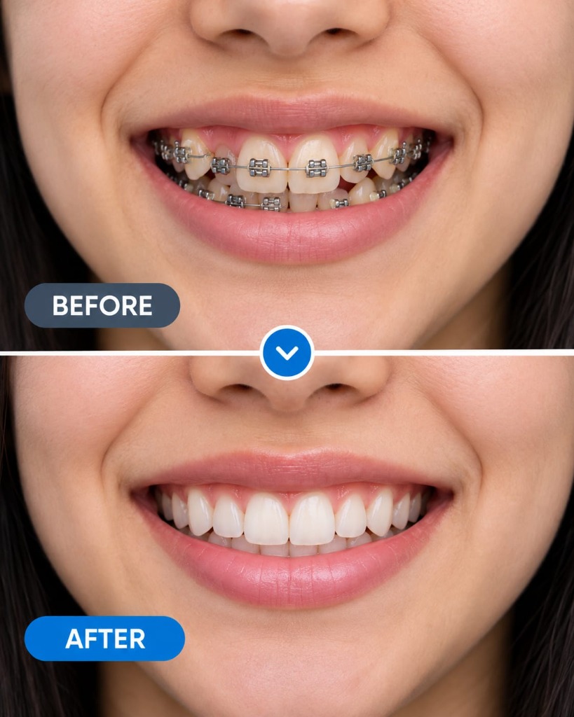 Orthodontic braces teeth alignment before and after result at Dental Care Khagaria